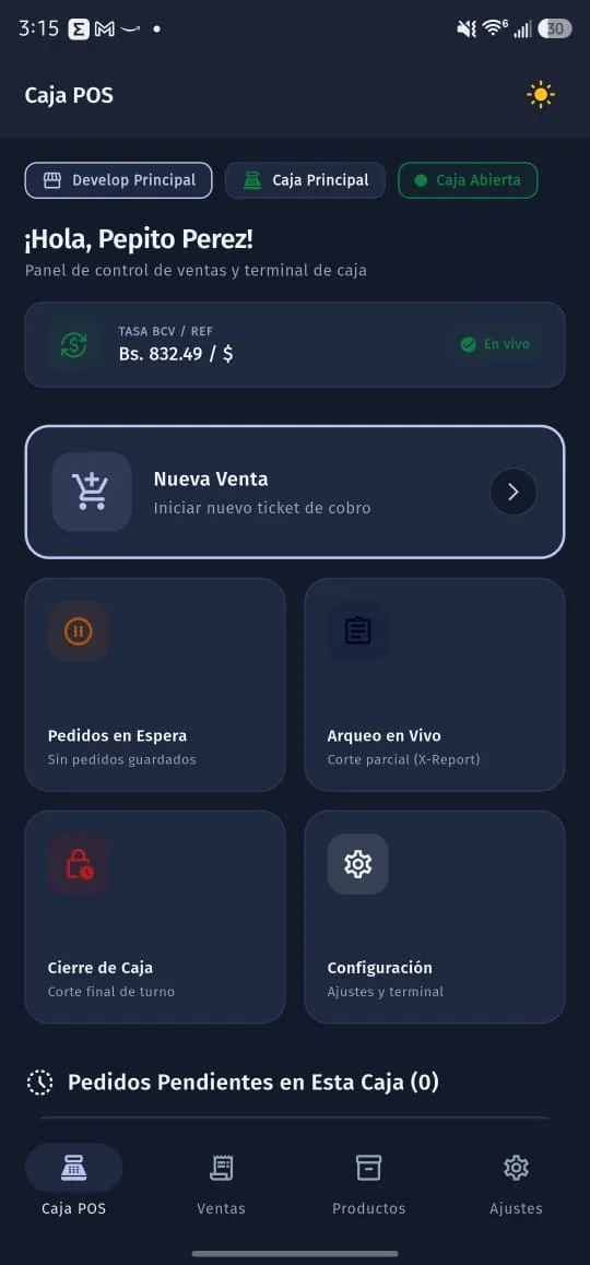 Comerx Terminal POS - Versión Móvil Modo Oscuro